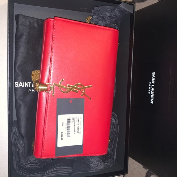 YSL RED WITH GOLD CHAIN PURSE - Picture 5 of 7